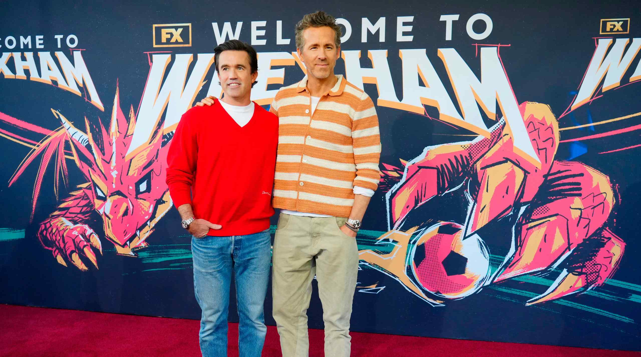 Rob Mac and Ryan Reynolds at a Welcome to Wrexham event.